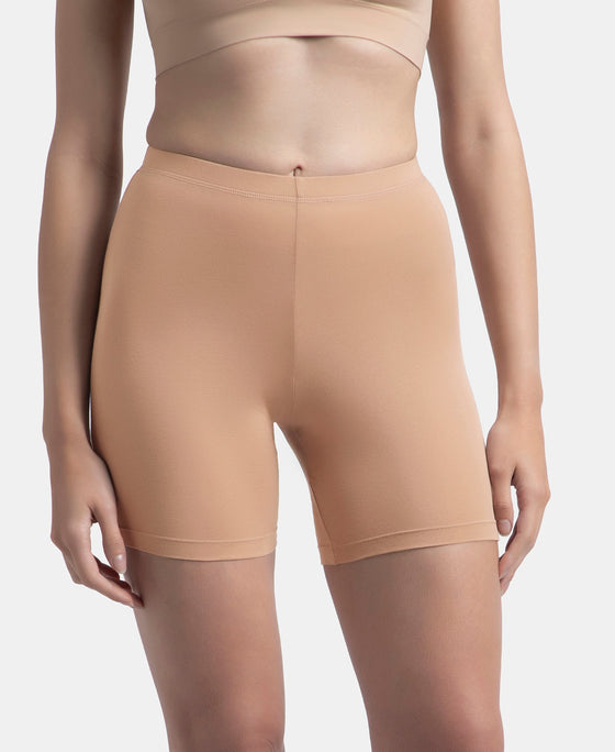 High Coverage Super Combed Cotton Elastane Stretch Shorties With Concealed Waistband - Almondine