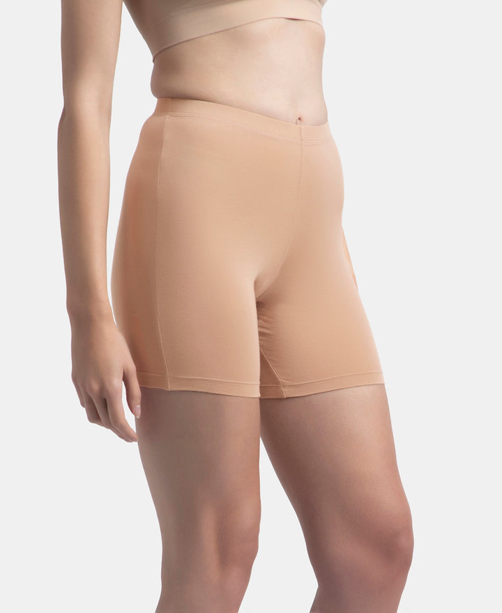 High Coverage Super Combed Cotton Elastane Stretch Shorties With Concealed Waistband - Almondine
