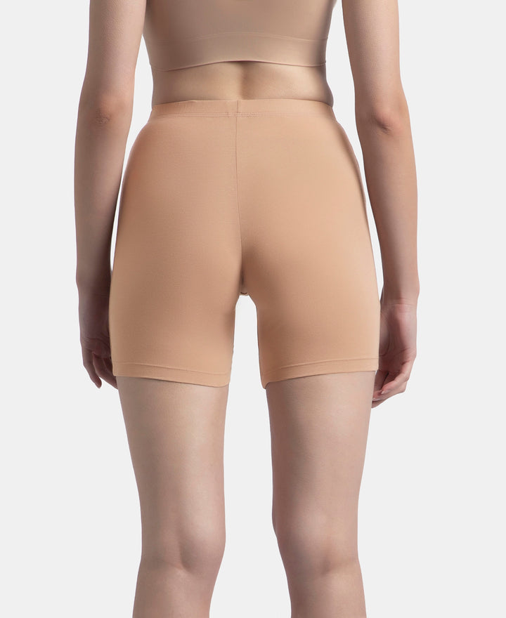 High Coverage Super Combed Cotton Elastane Stretch Shorties With Concealed Waistband - Almondine