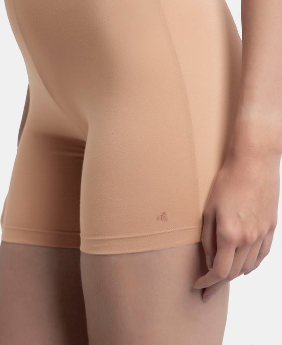 High Coverage Super Combed Cotton Elastane Stretch Shorties With Concealed Waistband - Almondine