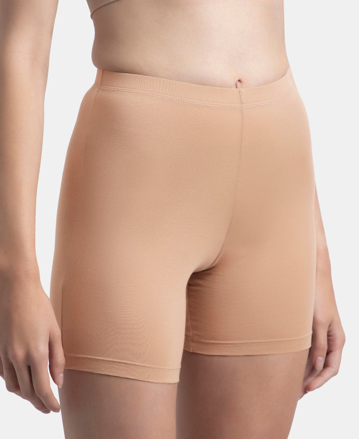 High Coverage Super Combed Cotton Elastane Stretch Shorties With Concealed Waistband - Almondine