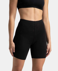 High Coverage Super Combed Cotton Elastane Stretch Shorties With Concealed Waistband - Black-2