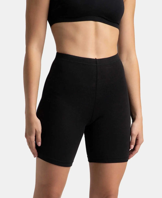 High Coverage Super Combed Cotton Elastane Stretch Shorties With Concealed Waistband - Black-2