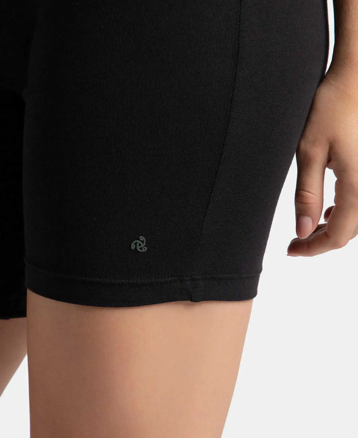 High Coverage Super Combed Cotton Elastane Stretch Shorties With Concealed Waistband - Black-8