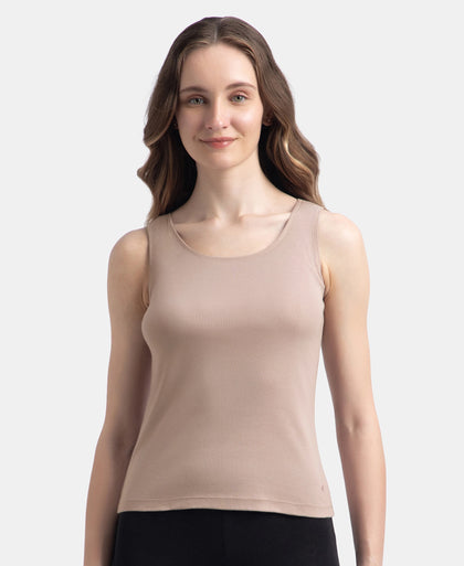 Super Combed Cotton Rib Fabric Inner Tank Top With StayFresh Treatment - Mocha