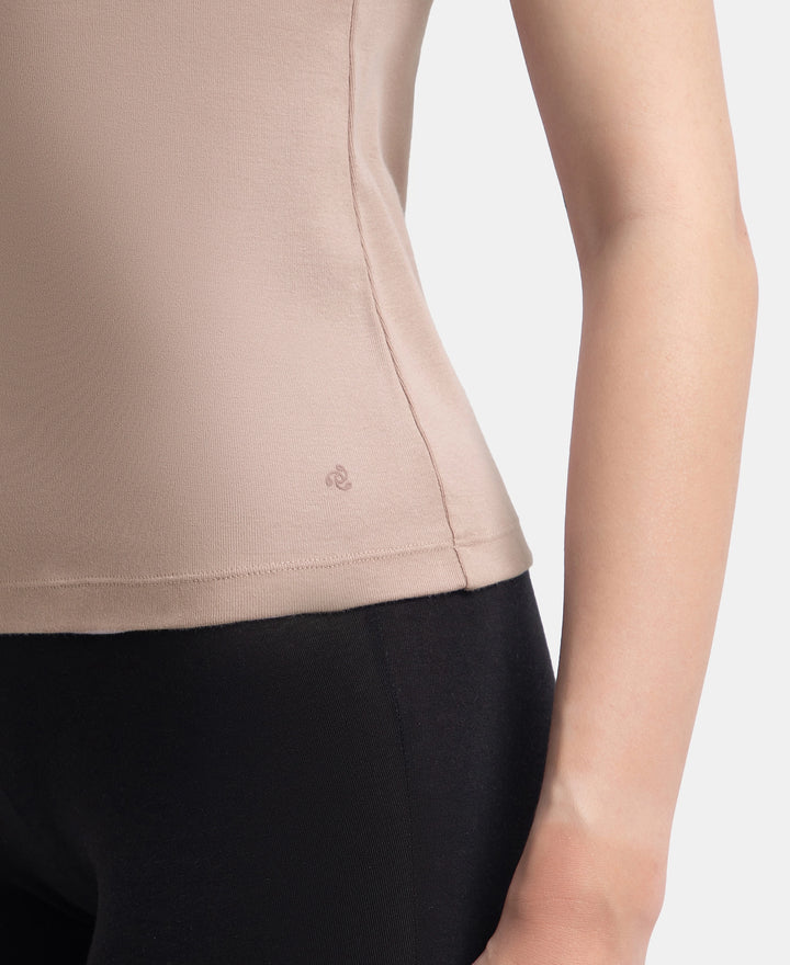 Super Combed Cotton Rib Fabric Inner Tank Top With StayFresh Treatment - Mocha