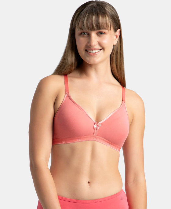 Wirefree Non Padded Super Combed Cotton Elastane Stretch Everyday Bra with Ultrasoft and Durable Underband - Blush Pink
