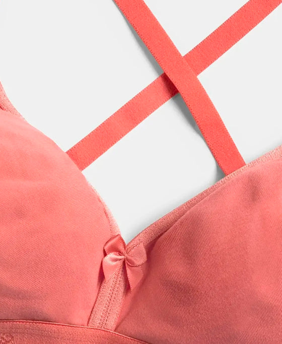 Wirefree Non Padded Super Combed Cotton Elastane Stretch Everyday Bra with Ultrasoft and Durable Underband - Blush Pink