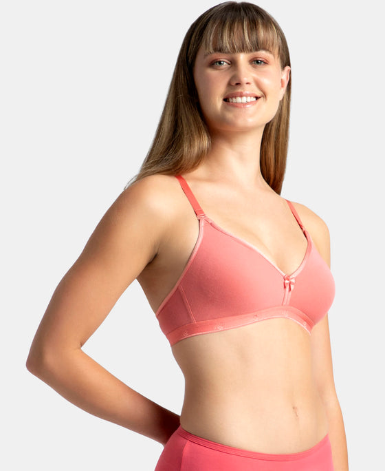 Wirefree Non Padded Super Combed Cotton Elastane Stretch Everyday Bra with Ultrasoft and Durable Underband - Blush Pink