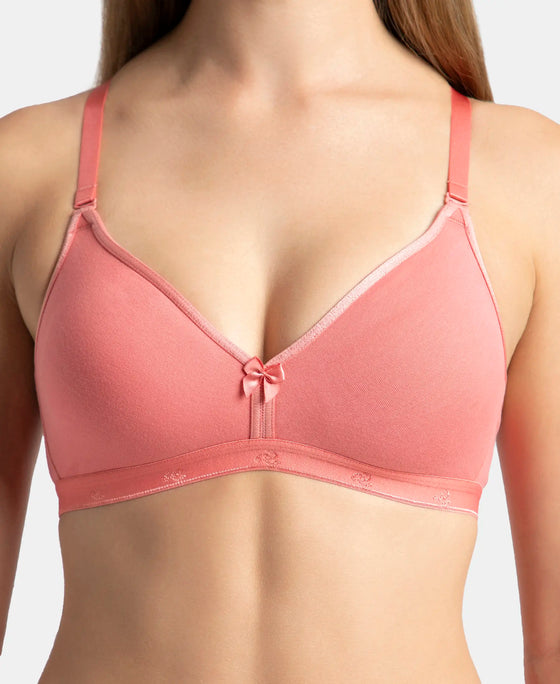 Wirefree Non Padded Super Combed Cotton Elastane Stretch Everyday Bra with Ultrasoft and Durable Underband - Blush Pink