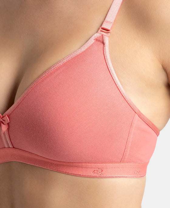 Wirefree Non Padded Super Combed Cotton Elastane Stretch Everyday Bra with Ultrasoft and Durable Underband - Blush Pink