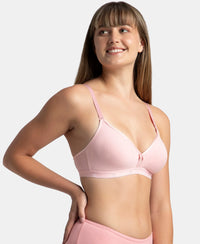 Wirefree Non Padded Super Combed Cotton Elastane Stretch Everyday Bra with Ultrasoft and Durable Underband - Candy Pink
