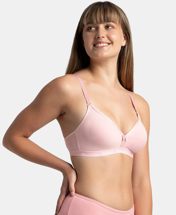 Wirefree Non Padded Super Combed Cotton Elastane Stretch Everyday Bra with Ultrasoft and Durable Underband - Candy Pink