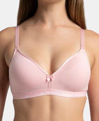 Wirefree Non Padded Super Combed Cotton Elastane Stretch Everyday Bra with Ultrasoft and Durable Underband - Candy Pink