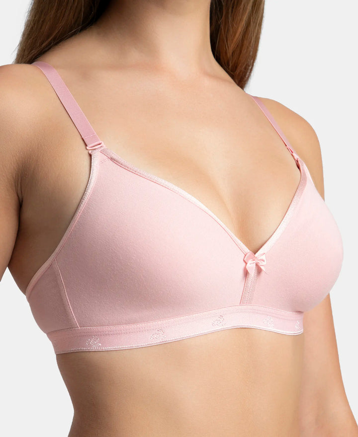 Wirefree Non Padded Super Combed Cotton Elastane Stretch Everyday Bra with Ultrasoft and Durable Underband - Candy Pink