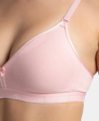 Wirefree Non Padded Super Combed Cotton Elastane Stretch Everyday Bra with Ultrasoft and Durable Underband - Candy Pink