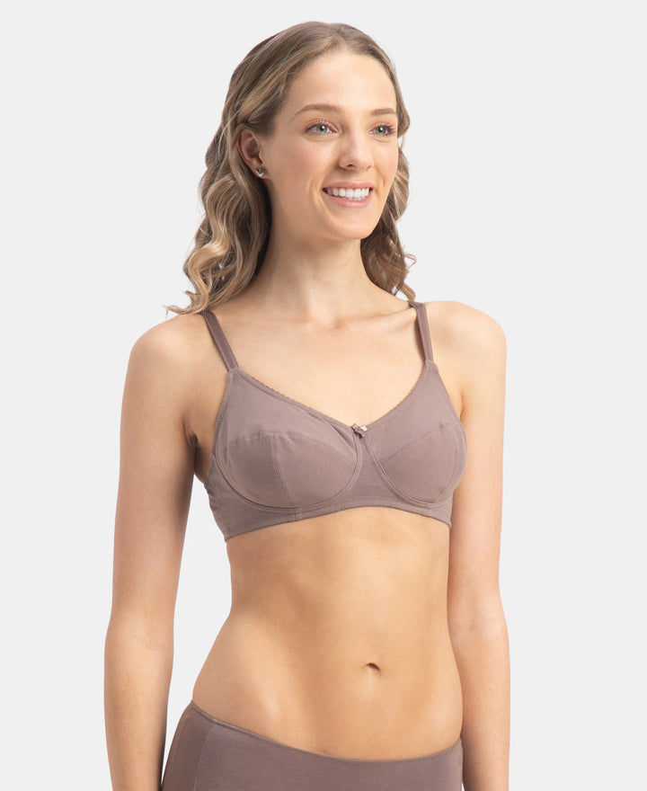Wirefree Non Padded Super Combed Cotton Elastane Stretch Full Coverage Everyday Bra with Soft Adjustable Straps - Deep Taupe