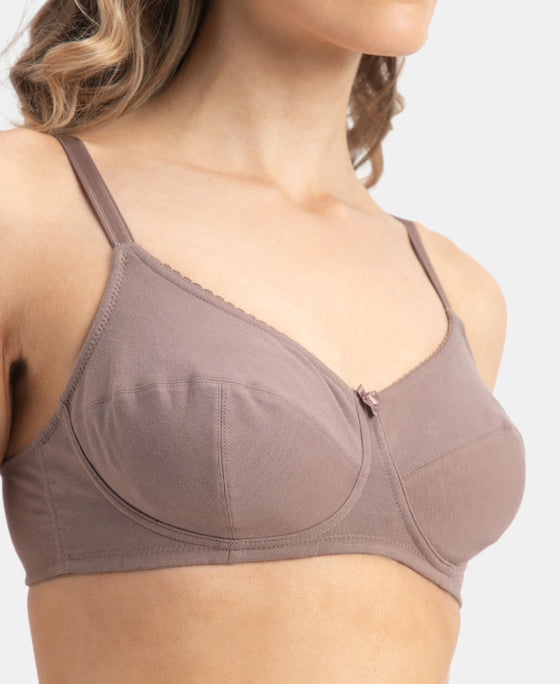 Wirefree Non Padded Super Combed Cotton Elastane Stretch Full Coverage Everyday Bra with Soft Adjustable Straps - Deep Taupe