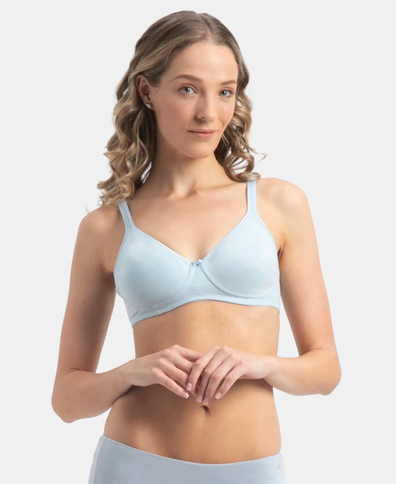 Wirefree Non Padded Super Combed Cotton Elastane Stretch Medium Coverage Everyday Bra with Concealed Shaper Panel - Angel Falls