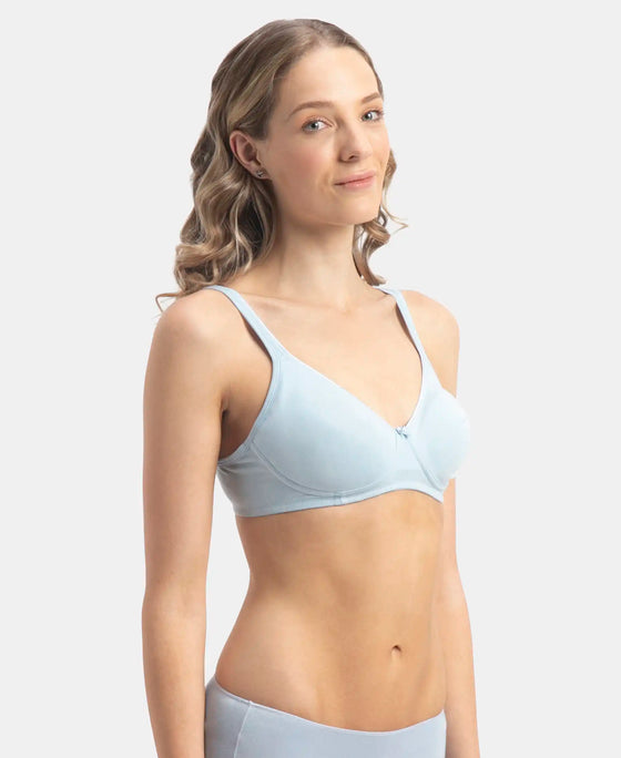 Wirefree Non Padded Super Combed Cotton Elastane Stretch Medium Coverage Everyday Bra with Concealed Shaper Panel - Angel Falls
