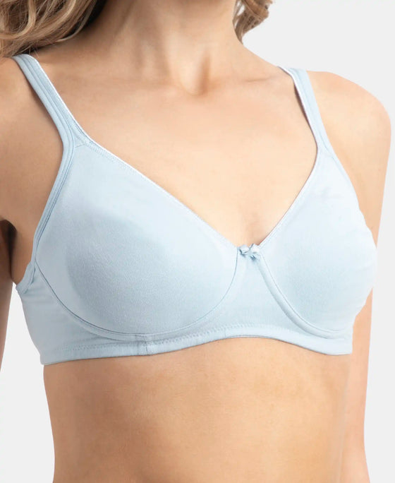 Wirefree Non Padded Super Combed Cotton Elastane Stretch Medium Coverage Everyday Bra with Concealed Shaper Panel - Angel Falls