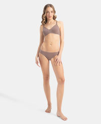 Wirefree Non Padded Super Combed Cotton Elastane Stretch Medium Coverage Everyday Bra with Concealed Shaper Panel - Deep Taupe