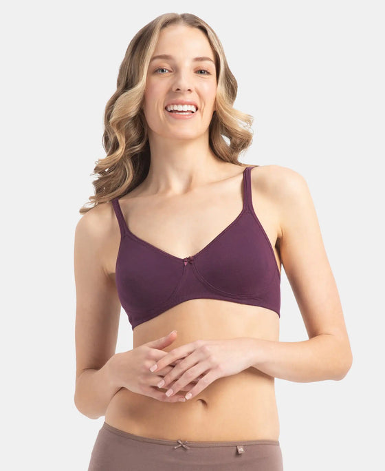 Wirefree Non Padded Super Combed Cotton Elastane Stretch Medium Coverage Everyday Bra with Concealed Shaper Panel - Potent Purple