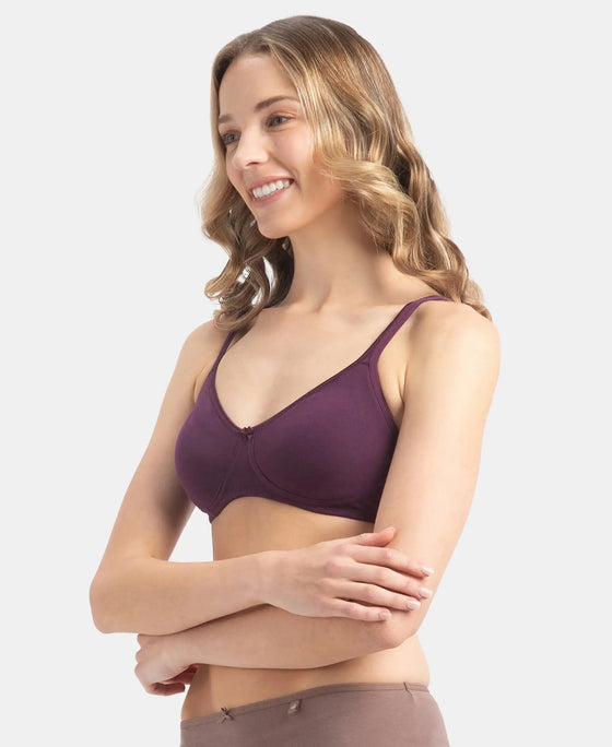 Wirefree Non Padded Super Combed Cotton Elastane Stretch Medium Coverage Everyday Bra with Concealed Shaper Panel - Potent Purple