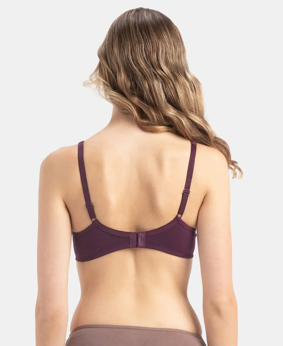 Wirefree Non Padded Super Combed Cotton Elastane Stretch Medium Coverage Everyday Bra with Concealed Shaper Panel - Potent Purple