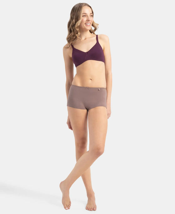 Wirefree Non Padded Super Combed Cotton Elastane Stretch Medium Coverage Everyday Bra with Concealed Shaper Panel - Potent Purple