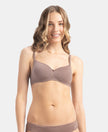 Wirefree Padded Super Combed Cotton Elastane Stretch Medium Coverage T-Shirt Bra with Lace Styling - Deep Taupe