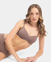 Wirefree Padded Super Combed Cotton Elastane Stretch Medium Coverage T-Shirt Bra with Lace Styling - Deep Taupe