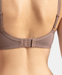 Wirefree Padded Super Combed Cotton Elastane Stretch Medium Coverage T-Shirt Bra with Lace Styling - Deep Taupe