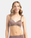 Wirefree Padded Microfiber Elastane Stretch Full Coverage T-Shirt Bra with Magic Under Cup - Deep Taupe
