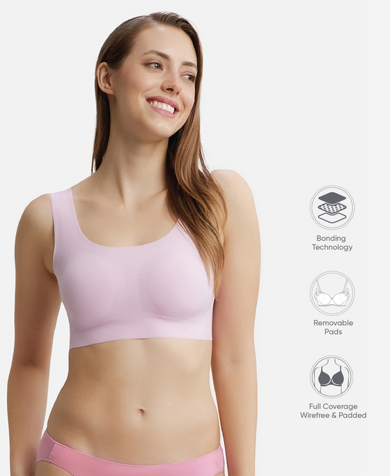 Wirefree Padded Soft touch Microfiber Elastane Full Coverage Lounge Bra with 360 Degree Stretch - Fragrant Lily