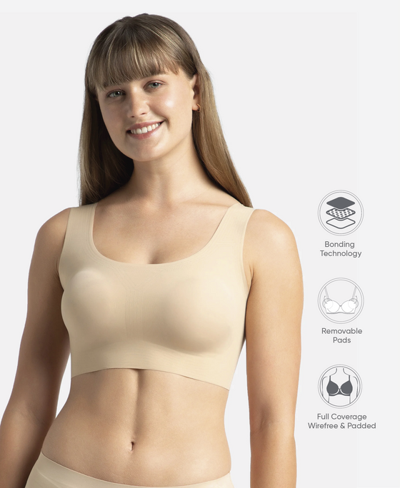 Wirefree Padded Soft touch Microfiber Elastane Full Coverage Lounge Bra with 360 Degree Stretch - Skin