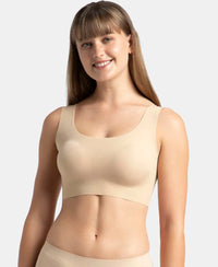Wirefree Padded Soft touch Microfiber Elastane Bonded Tech Full Coverage Lounge Bra with 360 Degree Stretch - Skin