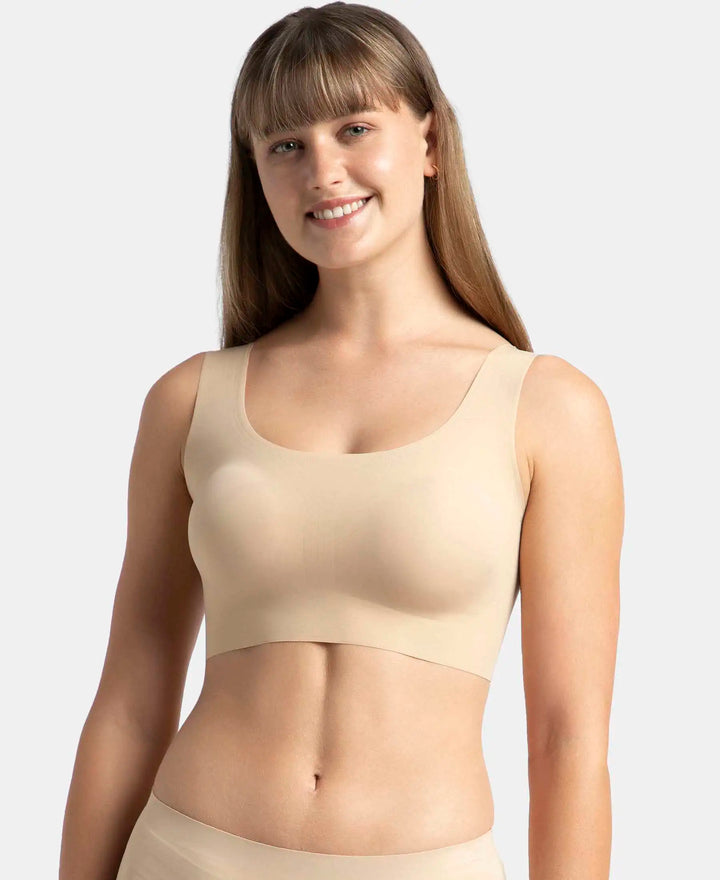Wirefree Padded Soft touch Microfiber Elastane Bonded Tech Full Coverage Lounge Bra with 360 Degree Stretch - Skin