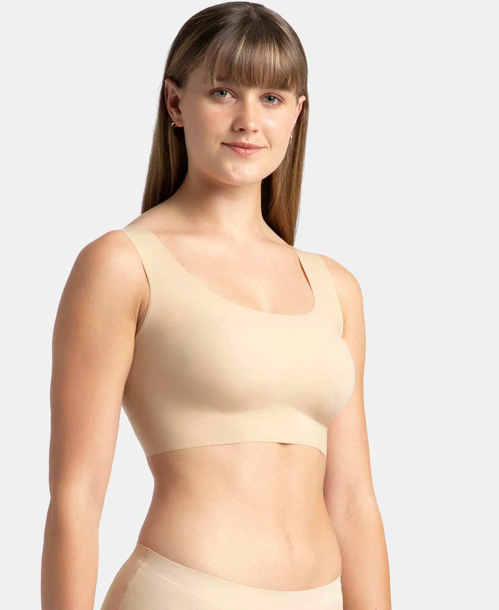 Wirefree Padded Soft touch Microfiber Elastane Bonded Tech Full Coverage Lounge Bra with 360 Degree Stretch - Skin