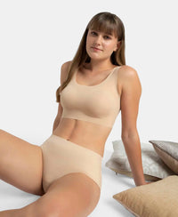 Wirefree Padded Soft touch Microfiber Elastane Bonded Tech Full Coverage Lounge Bra with 360 Degree Stretch - Skin