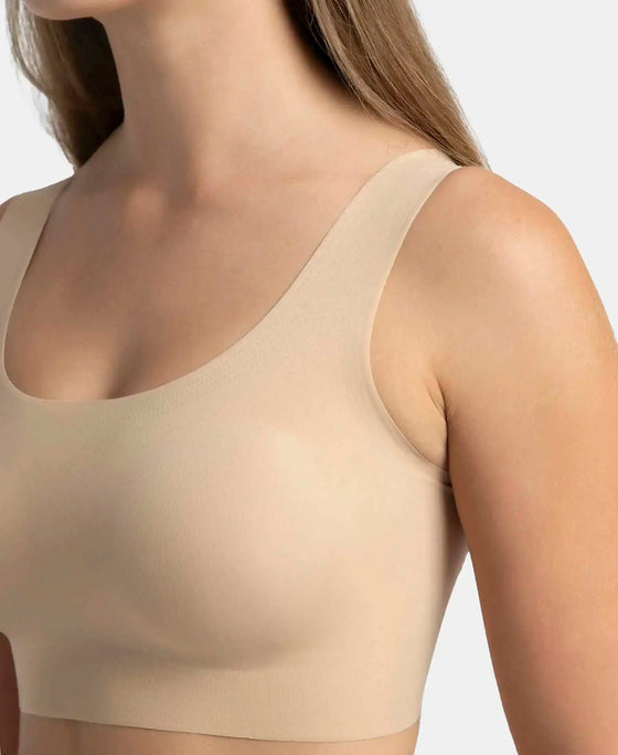 Wirefree Padded Soft touch Microfiber Elastane Full Coverage Lounge Bra with 360 Degree Stretch - Skin