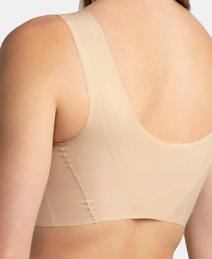Wirefree Padded Soft touch Microfiber Elastane Bonded Tech Full Coverage Lounge Bra with 360 Degree Stretch - Skin