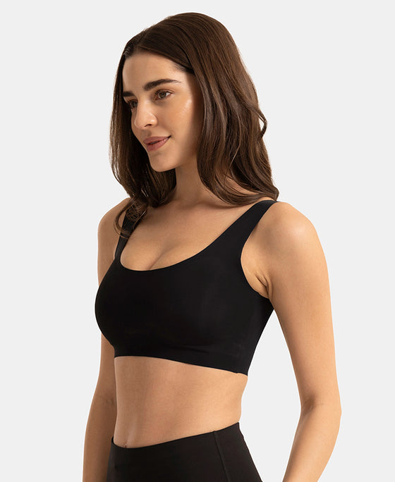 Wirefree Padded Microfiber Elastane Full Coverage Medium Padded Bonded Tech Lounge Bra - Black