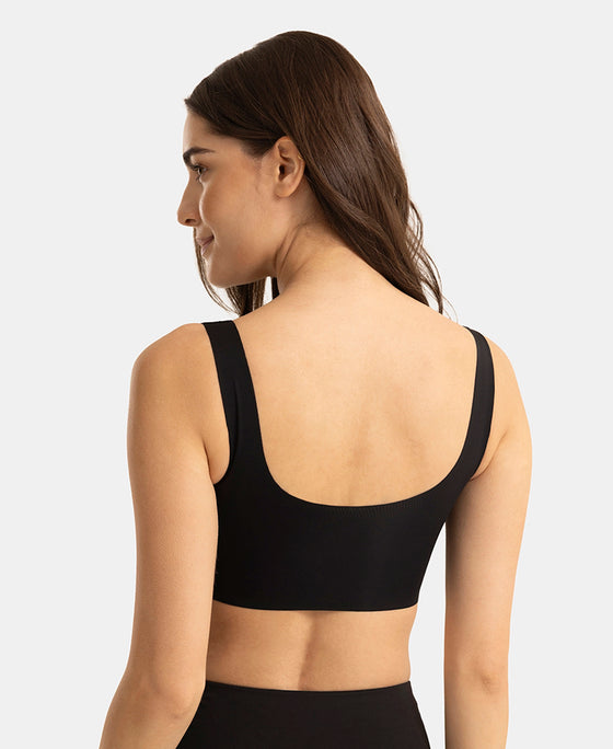 Wirefree Padded Microfiber Elastane Full Coverage Medium Padded Bonded Tech Lounge Bra - Black