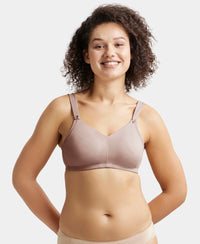 Wirefree Non Padded Soft Touch Microfiber Elastane Stretch Full Coverage Minimizer Bra with Broad Cushioned Fabric Strap - Mocha