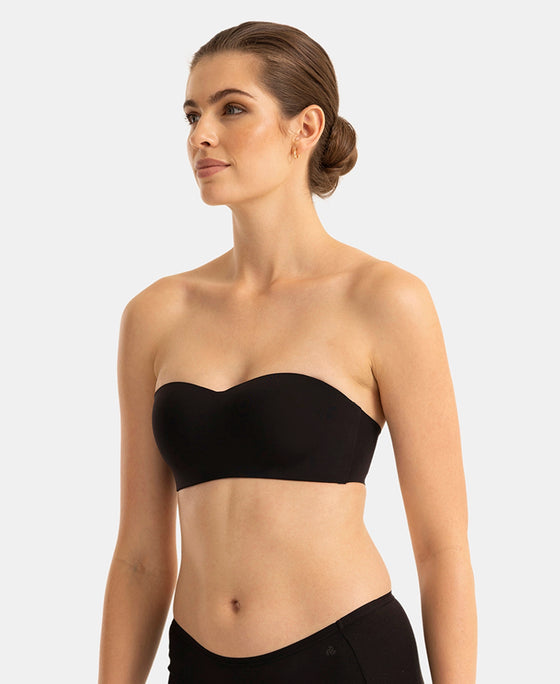Wirefree Padded Soft Touch Microfiber Elastane Bonded Tech Medium Coverage Strapless Bra with Ultra-Grip Band Support - Black