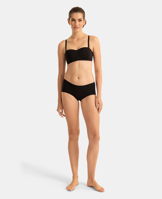 Wirefree Padded Soft Touch Microfiber Elastane Bonded Tech Medium Coverage Strapless Bra with Ultra-Grip Band Support - Black