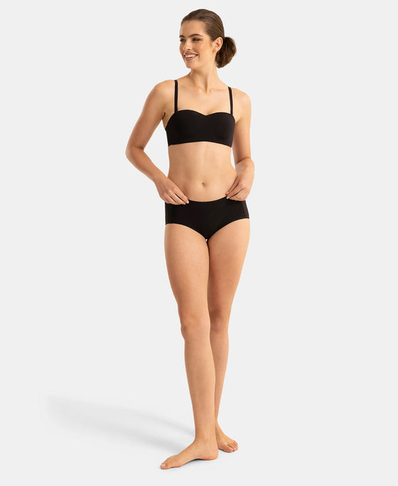 Wirefree Padded Soft Touch Microfiber Elastane Bonded Tech Medium Coverage Strapless Bra with Ultra-Grip Band Support - Black