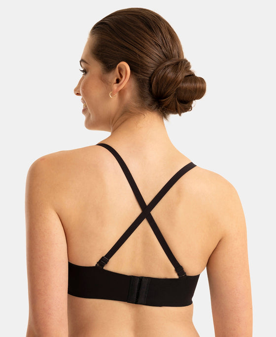 Wirefree Padded Soft Touch Microfiber Elastane Bonded Tech Medium Coverage Strapless Bra with Ultra-Grip Band Support - Black
