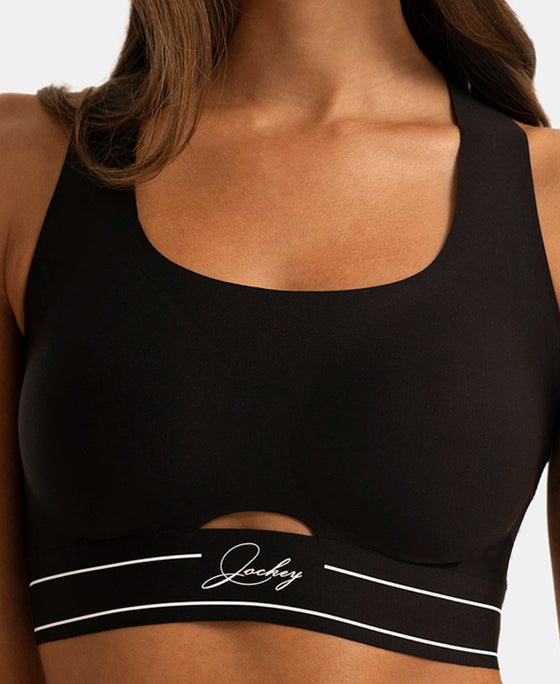 Wirefree Padded Soft Touch Microfiber Elastane Full Coverage Bonded Tech Slip-On Bra with 360 Degree Stretch - Black
